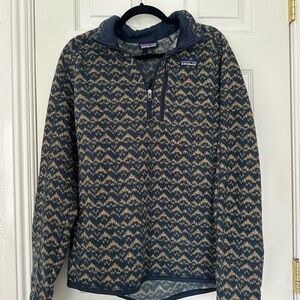 Patagonia Blue and Tan Quarter Zip Rare Pattern: Mountain Peak